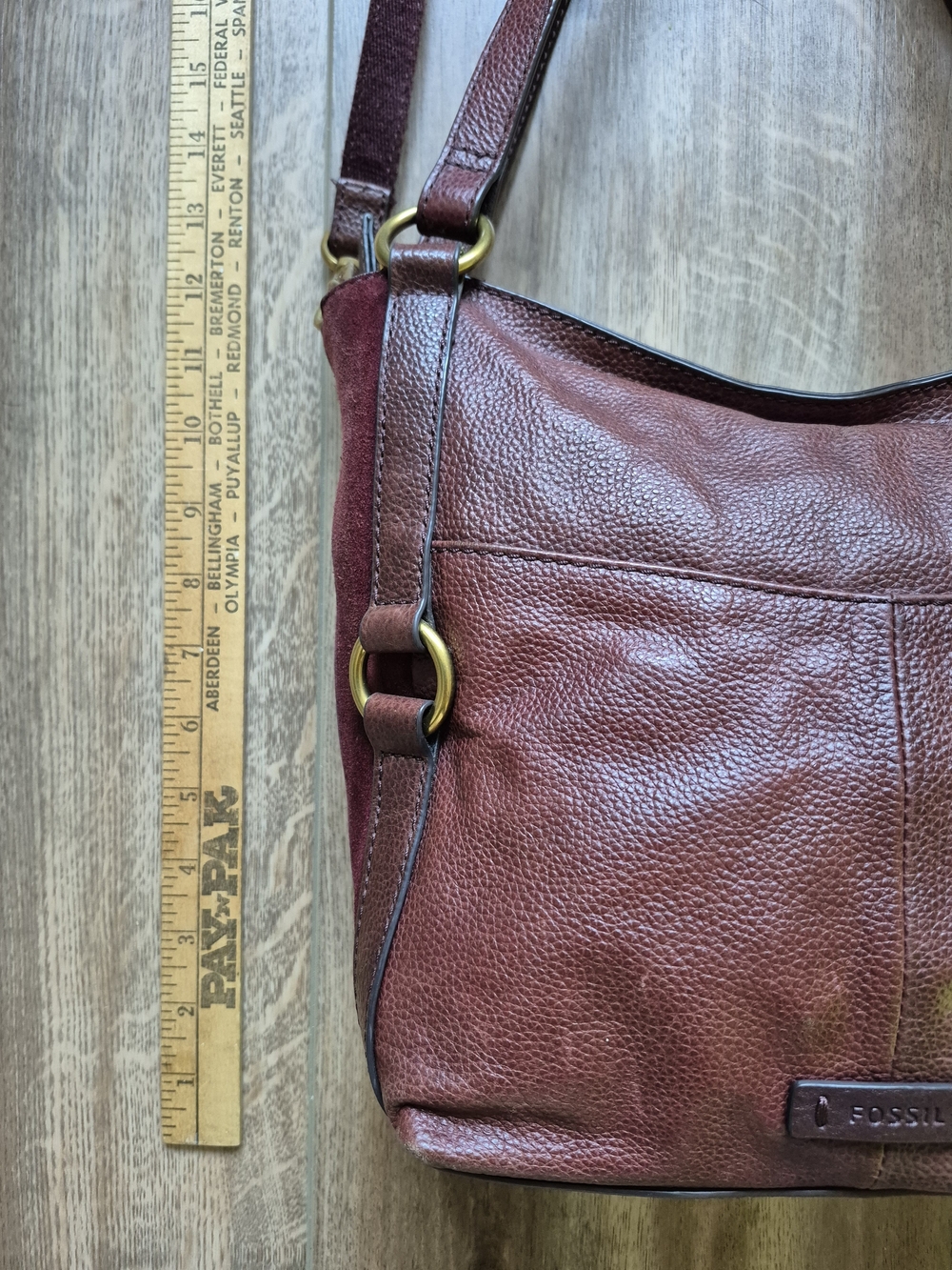 Fossil Sam Claret Red Burgundy Leather Suede Sides Shoulder Bag Crossbody - Picture 9 of 12